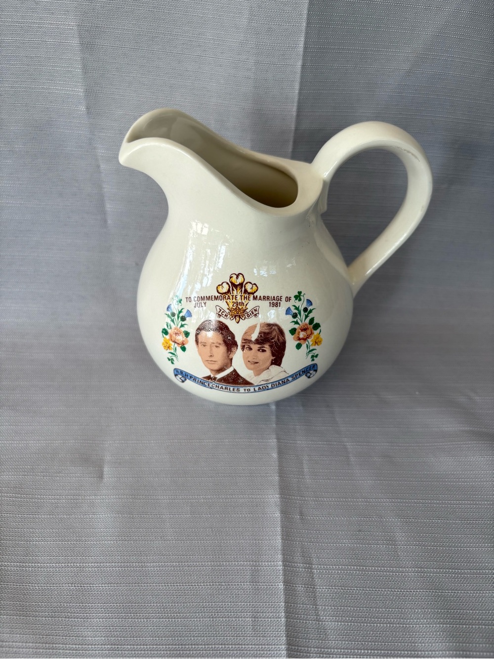 Commemorative Royal Wedding- Diana And Charles White Ceramic Pitcher